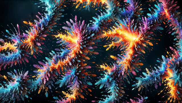 abstract art, fire, floral ornaments, sky, clouds