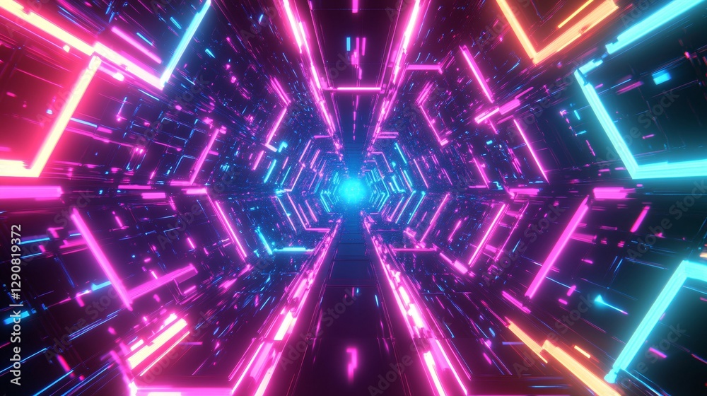 Wall mural a glowing neon hexagonal grid background in dynamic vibrant hues