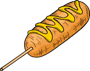 Tasty Corn Dog Vector Illustration in Detailed Artistic Style