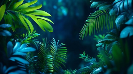 A neon jungle glow background with glowing foliage in bold green and blue