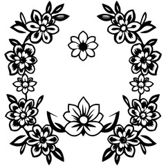 Floral Wreath of Black and White Flowers - Illustration