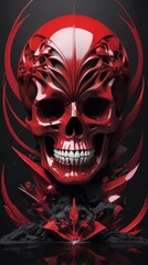 Ornate Red Skull, Abstract Gothic Design, Dark Surrealism