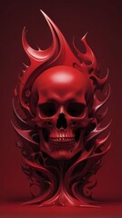 Fiery Red Skull, Abstract Flames, Dark Surrealism