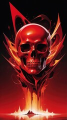 Fiery Red Skull, Volcanic Eruption, Surreal Apocalypse