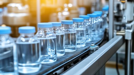 Industrial conveyor belt with neatly arranged mechanical parts moving through an automated production line