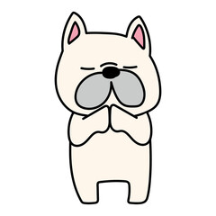 手を合わせて願い事をするフレンチブルドッグ