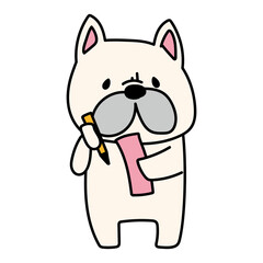 短冊に七夕の願い事を書くフレンチブルドッグ