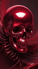 Glossy Crimson Skull with Liquid Flow, Dark Abstract