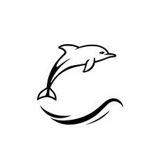 Delphin leaping through water on a white background, Dolphin jumping over an ocean wave.