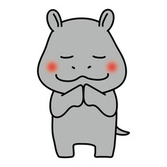 手を合わせて願い事をするカバ