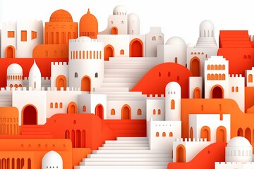 Fototapeta premium Geometric Cityscape In Orange And White