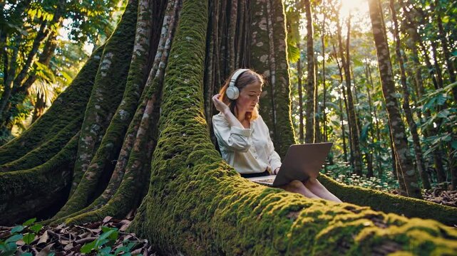 Digital Nomad Working in Southeast Asian Jungle: A Lush and Untamed Natural Paradise
