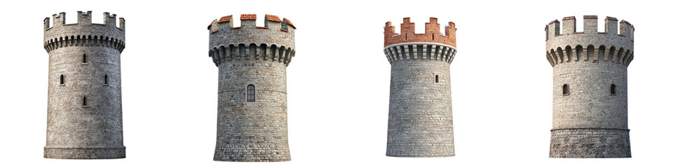 Majestic medieval castle towers with ornate architecture and crenellated battlements standing tall against a cloudy sky backdrop  Historic landmark and tourist attraction