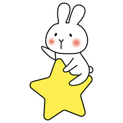 大きなお星さまに乗っている白いうさぎ