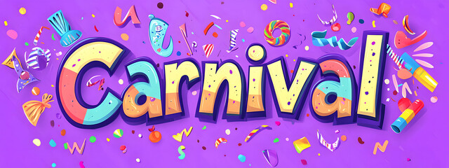 Fototapeta premium A colorful cartoon carnival banner with the word 
