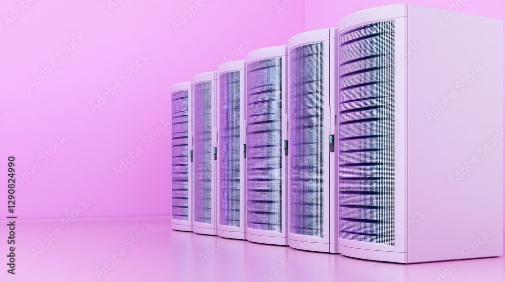 Poster Close-up view of a row of servers in a data center with modern technology