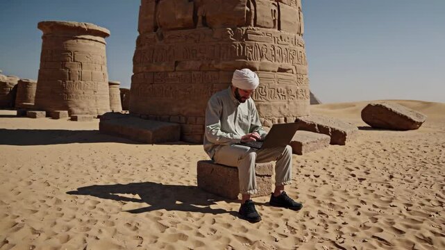 Digital Nomad Working in Ancient Ruins: Timeless Wonders of a Lost Civilization