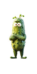 Fototapeta premium Smiling Cartoon Cucumber Character with Arms Crossed