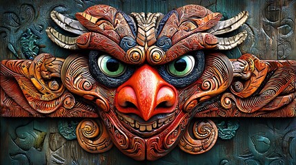 Obraz premium Intricate Carved Wooden Mask.