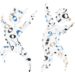 Vector Dancing Silhouettes with Musical Notes and Symbols – Abstract Music Party Illustration