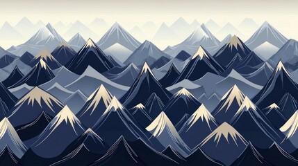 Serene Mountain Range Panorama Abstract Blue and Beige Peaks