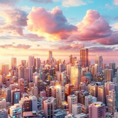 Fototapeta premium City skyline bathed in beautiful golden light during stunning sunset hour