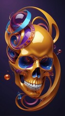 Gilded Skull with Surreal Orbital Swirls