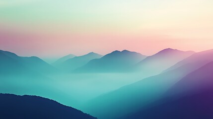 Fototapeta premium Misty mountain range at sunrise, pastel colors