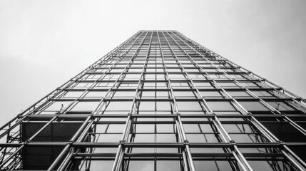 Fototapeta premium Steel framework of a skyscraper under construction against a clear sky