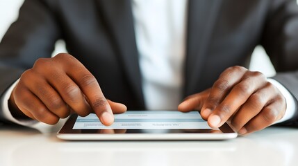 Closeup of Hands Utilizing a Tablet Device in a Professional Office Setting