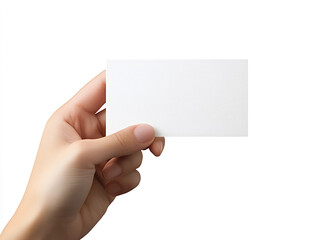 Obraz premium A hand holding a blank business card on an isolated white background, ideal for showcasing designs, branding concepts, or personal identity presentation.