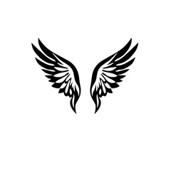 Symmetrical Black Wings Illustration on White Background: Angelic Symbolism