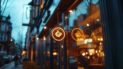 Obraz premium A logo sign illuminated on a storefront