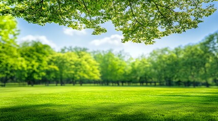 Lush Green Park Landscape Under a Sunny Sky