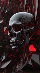Chrome Skull in Abstract Red-Black Environment
