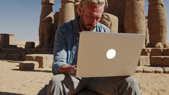 Digital Nomad Working in Ancient Ruins: Timeless Wonders of a Lost Civilization