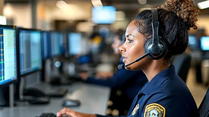 Emergency dispatcher working diligently in a busy control room during late hours