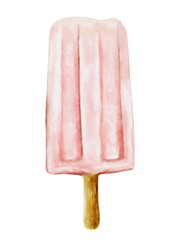 Refreshing pink ice cream popsicle design in watercolor style for textiles and packaging