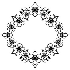 Diamond-shaped Floral Frame Border with Line Art Style and Flowers