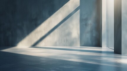 Abstract clean background with soft shadows and highlights, featuring a smooth wall with light reflections, creating an empty space ideal for product display or presentation in a studio setting. 