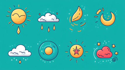 Set of weather icons. vector illustration season. outline design. thunder temperature sign.