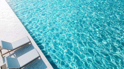 Obraz premium Pool with a blue water and a black and white railing