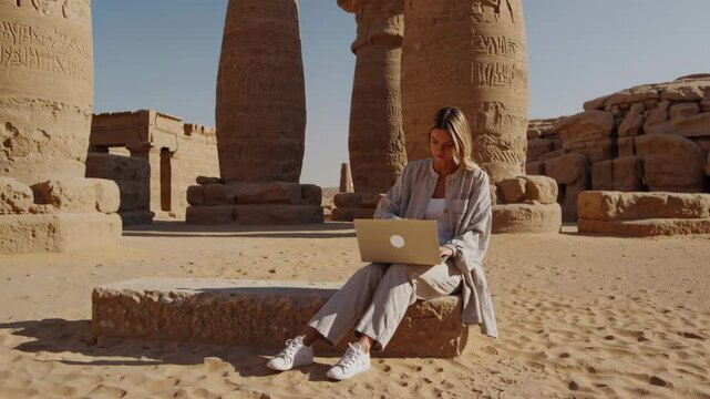 Digital Nomad Working in Ancient Ruins: Timeless Wonders of a Lost Civilization