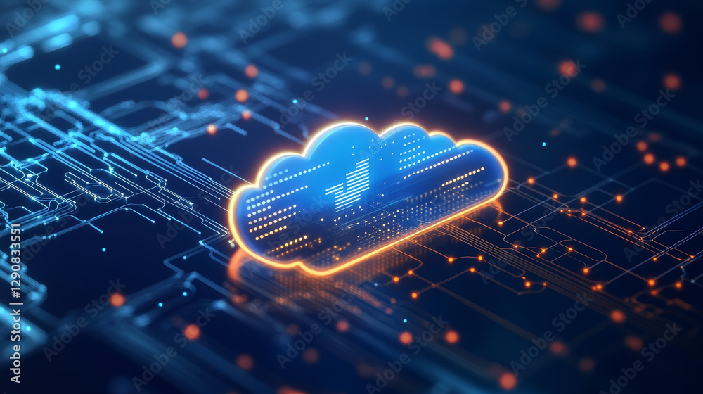 Poster thin lines connection icon outline of big data center group cloud computing system internet protecti