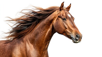 Obraz premium A beautiful brown horse running with flowing windblown mane
