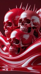 Surreal Red Skulls with Glossy Spikes
