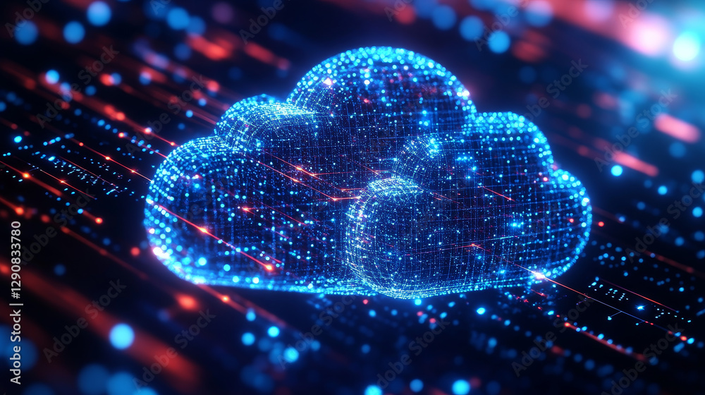 Poster thin lines connection icon outline of big data center group cloud computing system internet protecti