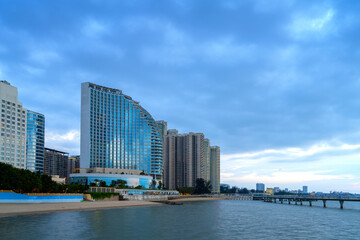 Fototapeta premium City night view by the sea, Beihai, China.
