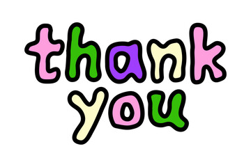 PNG Colorful playful thank you text on transparent background