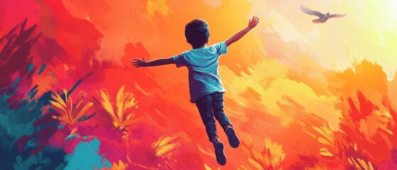 A vibrant banner design depicting the empowering journey of a resilient child, with imagery that highlights their strength, determination, and growth through challenges